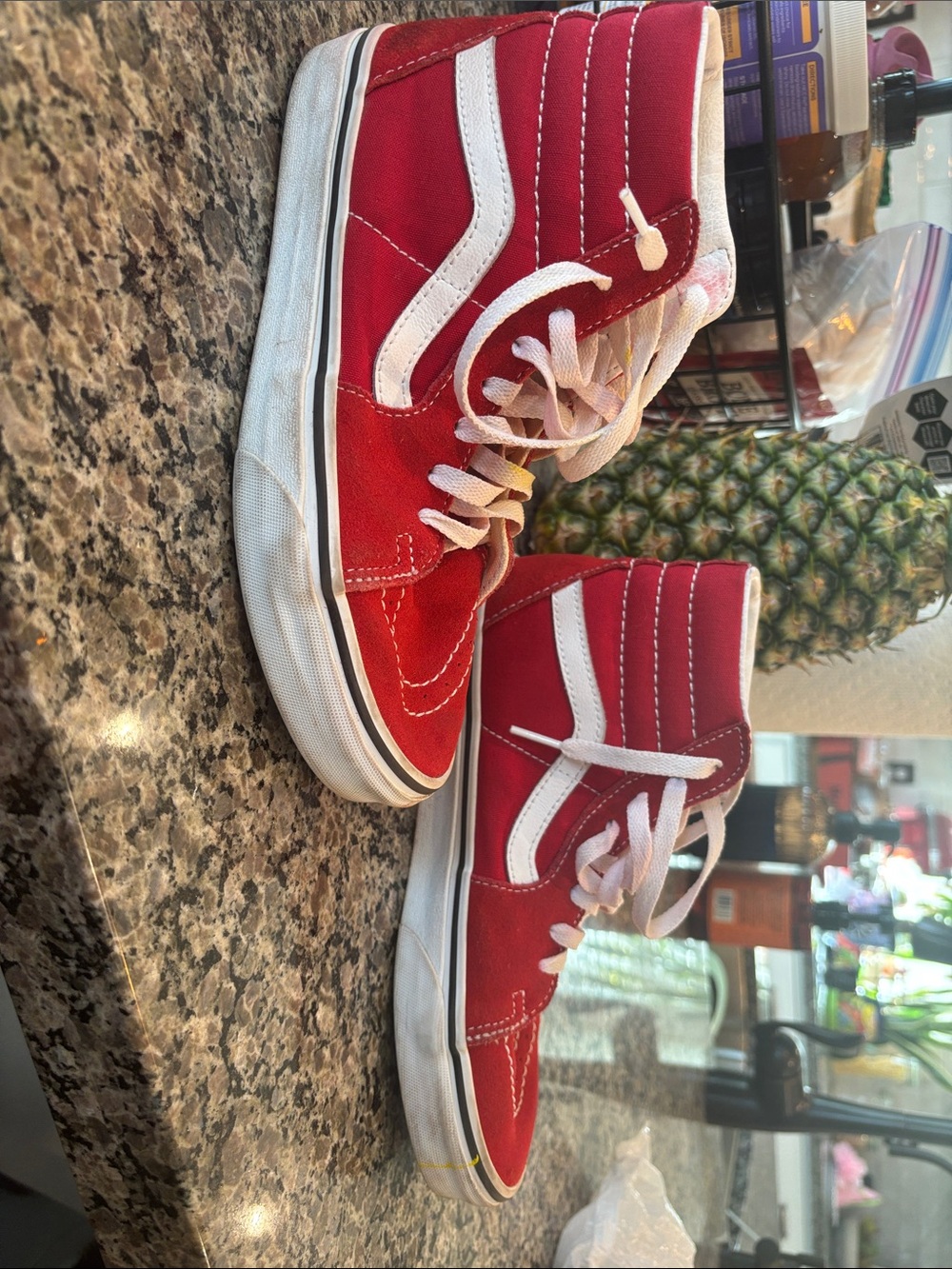 Vans Kids Red High-Top Sneakers with White Stripe